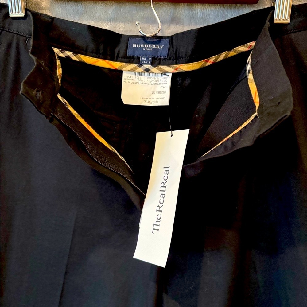 Burberry Golf Sz 8 Black Cropped Pants Nova Check Waistband - Picture 1 of 6
